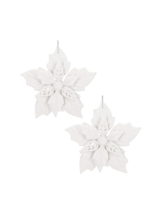 Set 10 Ornamente de Crăciun pentru Brad Floare 12 Cm Sclipici Plastic Albe