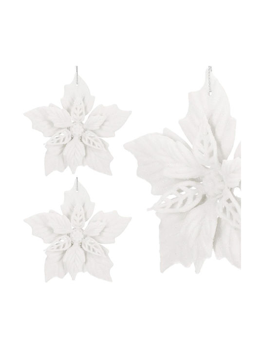 Set 10 Ornamente de Crăciun pentru Brad Floare 12 Cm Sclipici Plastic Albe