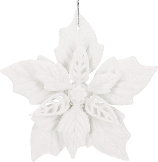 Set 10 Christmas Flowers 12 Cm Glitter Ornaments Plastic White