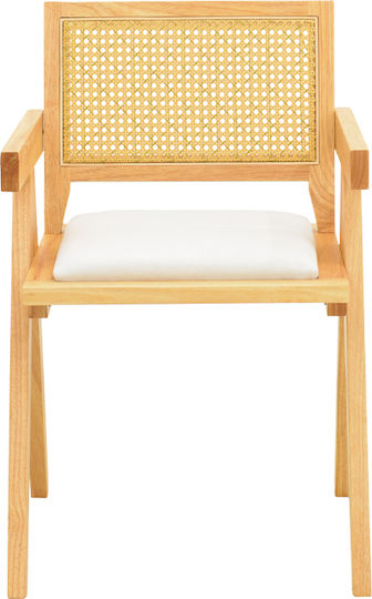 Winslow Dining Room Wooden Armchair Natural Shade - White Fabric 51x54x80cm