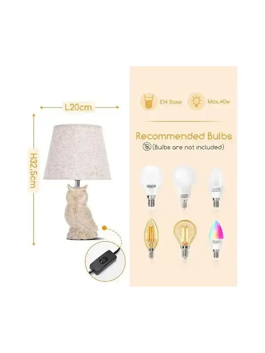 Aigostar Ceramic Table Lamp for Socket E14 with Beige Shade and Base