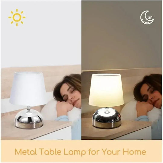 ForHome Μεταλλικό Πορτατίφ για Ντουί E14 με Ασημί Καπέλο και Βάση