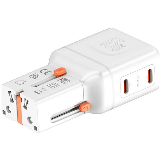 4Smarts Φορτιστής Χωρίς Καλώδιο με 2 Θύρες USB-C 65W Quick Charge 3.0 / Power Delivery Λευκός (Nomad Pocket)