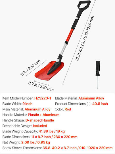Snow Shovel Vevor Road Folding Snow Shovel 22cm D-Shaped Handle 36-40 In 91.4-101.6 Cm Adjustable Lightweight Snow Removal Tool Aluminum Alloy Reduces Back Strain Garden Car Camping