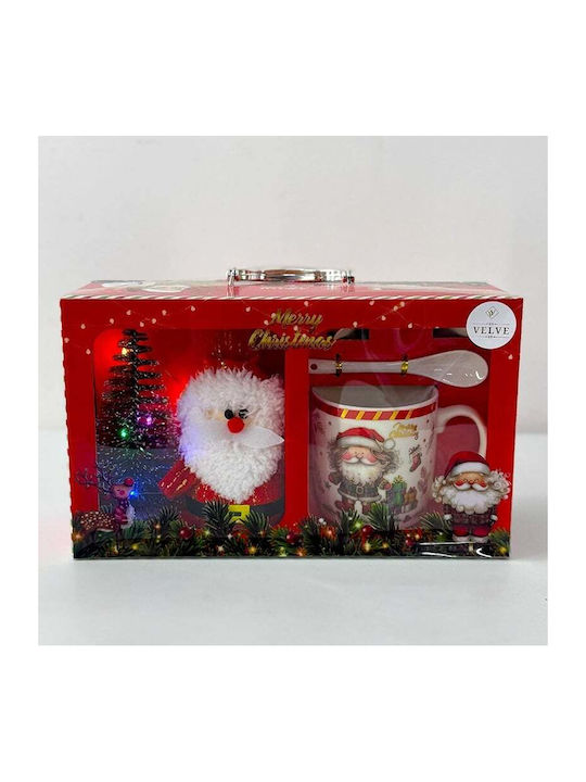 Velve Ornament de masă de Crăciun Cană Ceramic Roșu L89xW29xD17cm.
