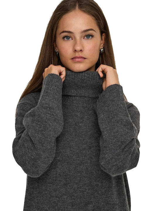 Mini Damenkleid Gestrickt Rollkragenpullover Dunkelgrau Meliert