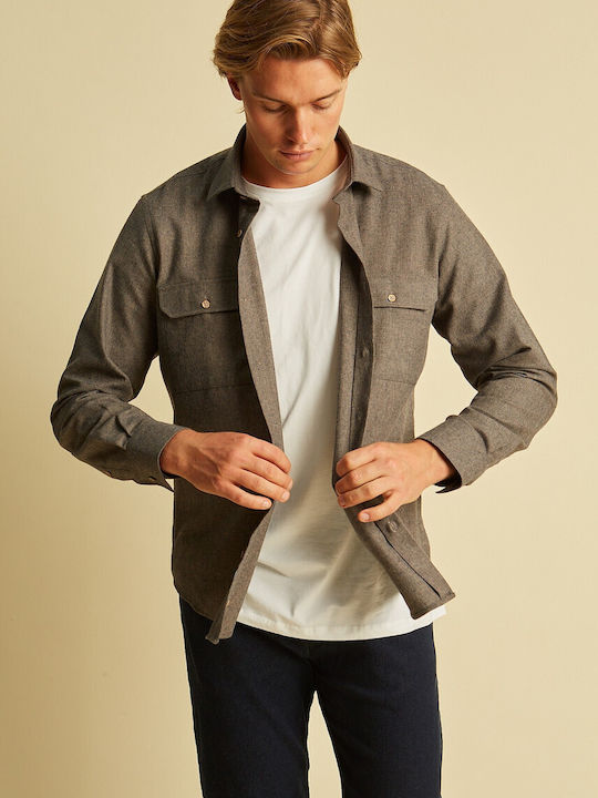 Дълъг Ръкав Фланелен Overshirt с Стандартна Кройка Сив