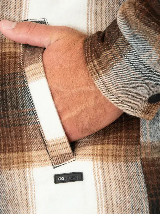 Long Sleeve Overshirt in Regular Fit Checked Black Dark Camel