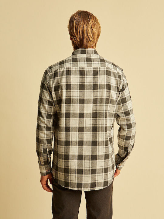 Long-sleeved Flannel Shirt Checked Gray