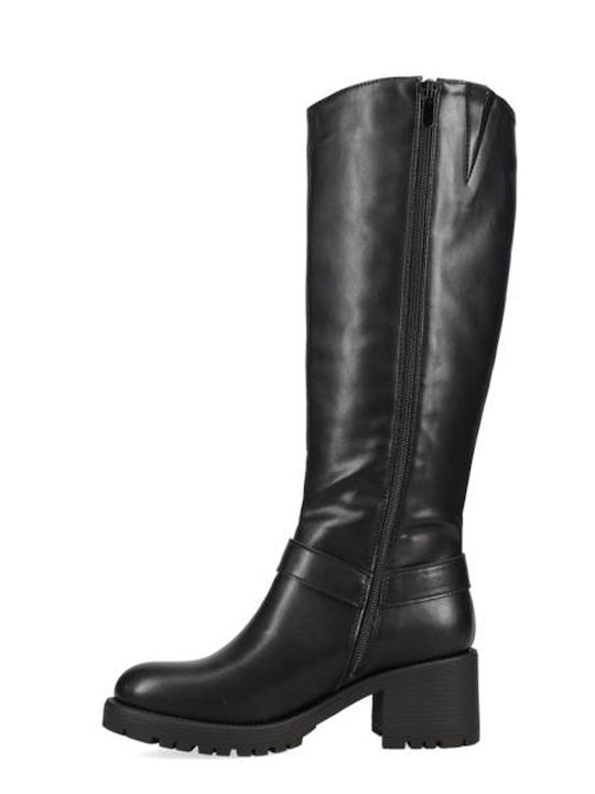 Synthetic Leather Medium Heel Women's Boots with Zipper Black
