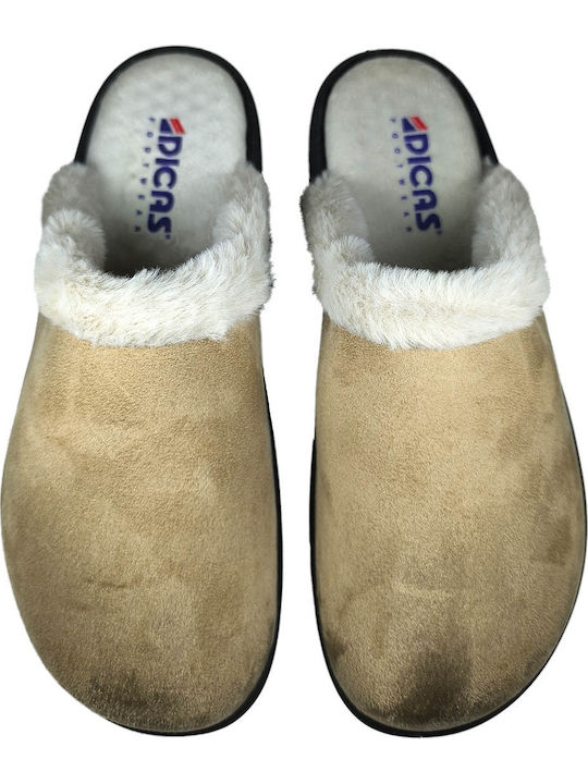 Anatomische Damen Hausschuhe mit Fell Beige