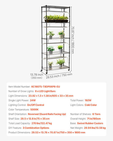 Vevor Grow Light 5000K with LED and Power 192W
