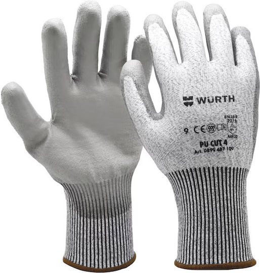 Wurth Red Line Gloves for Work Gray Polyurethane Level D Cutting Protection 1pcs