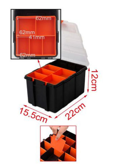 KMT Tools Ταμπακιέρα Εργαλείων με Ρυθμιζόμενα Χωρίσματα Διάφανη 22x15.5x12εκ.