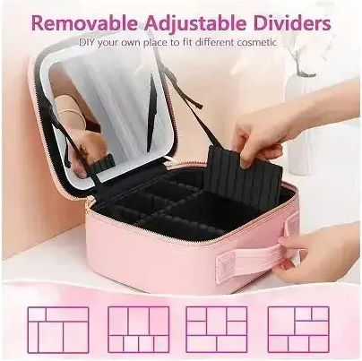Rechargeable Makeup Case with LED Mirror Pink