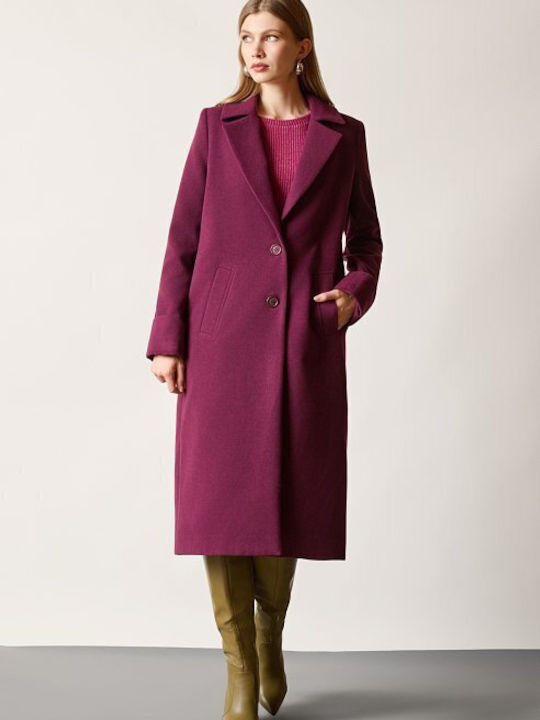 Γυναικείο Magenta Παλτό Oversized με Κουμπιά