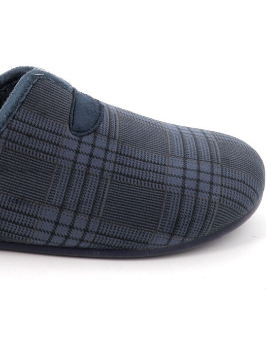 Men's Leather Printed Slippers Blue