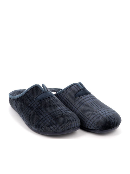 Men's Leather Printed Slippers Blue