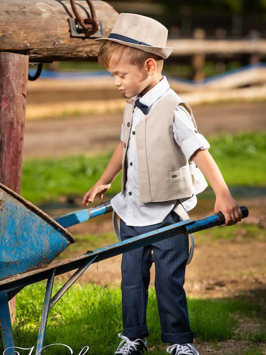 Baptism Suit Blue Beige Boy 3907 Vinteli Vn-3907