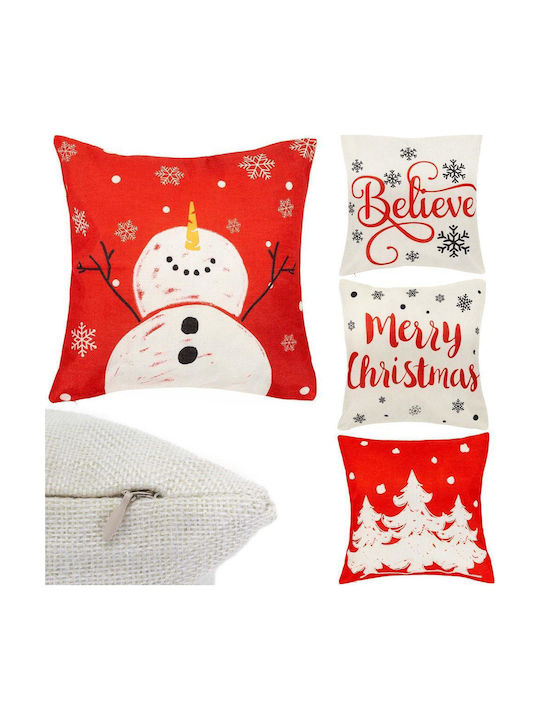 Set 4 Huse Decorative Pentru Perne 40x40 Cm Motive De Crăciun Roșii Albe