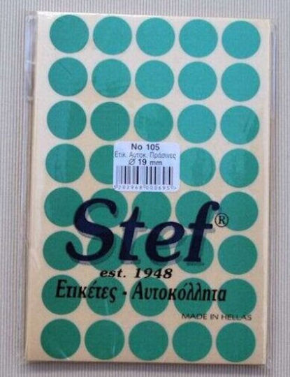 Stef Labels Round Small Adhesive Green Label 19mm 1600pcs