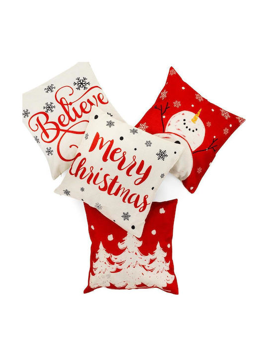 Set 4 Huse Decorative Pentru Perne 40x40 Cm Motive De Crăciun Roșii Albe