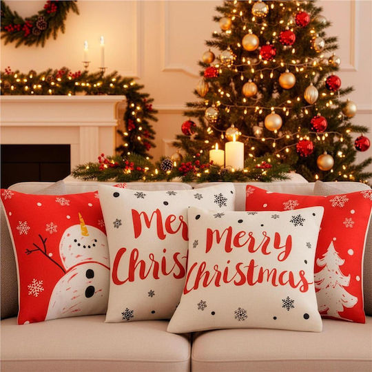 Set 4 Decorative Pillow Covers 40x40 Cm Christmas Motifs Red White