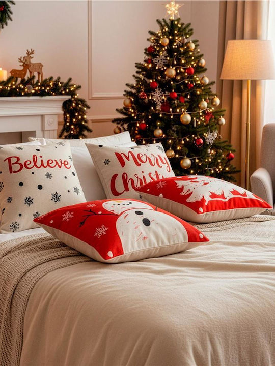 Set 4 Huse Decorative Pentru Perne 40x40 Cm Motive De Crăciun Roșii Albe