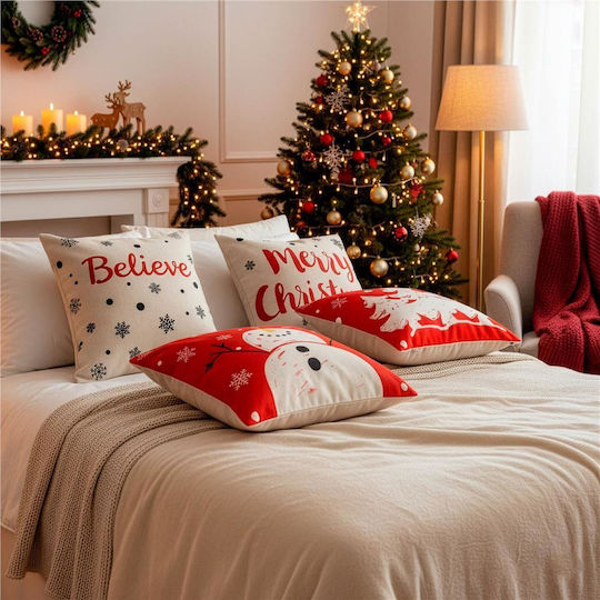 Set 4 Decorative Pillow Covers 40x40 Cm Christmas Motifs Red White