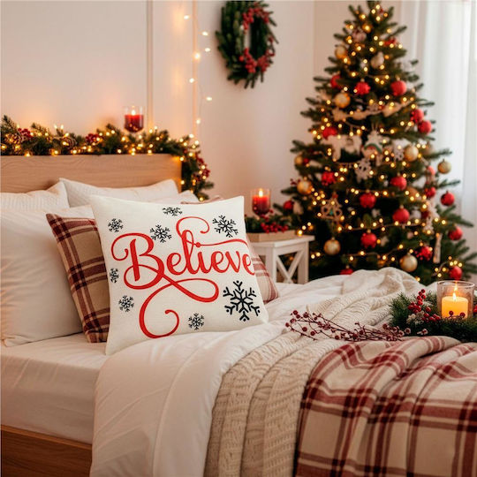 Set 4 Decorative Pillow Covers 40x40 Cm Christmas Motifs Red White