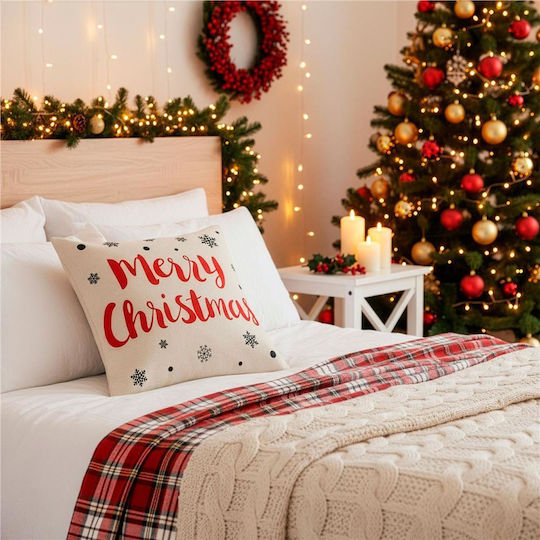 Set 4 Decorative Pillow Covers 40x40 Cm Christmas Motifs Red White