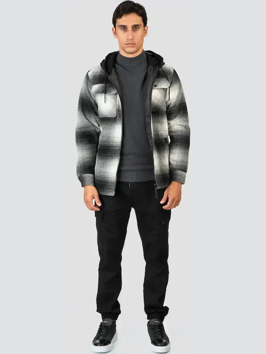 Μακρυμάνικo Overshirt σε Κανονική Γραμμή Καρό Μαύρο