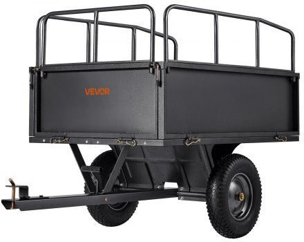 Vevor Garden Utility Trailer 17 Cubic Feet Capacity 272 kg ATV UTV Steel Transport Trailer 16" Tires Manual Pull or Foot Operated Heavy Duty Towable Lawn Tractor