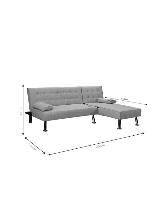 Brisk Corner Couch Bed with Reversible Angle Charcoal 200x146x75cm