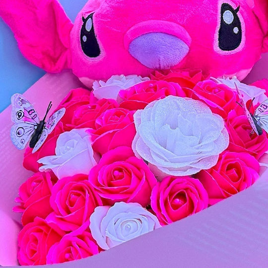 Premium Stitch Bouquet 35 Soap Roses Butterflies Pink-White