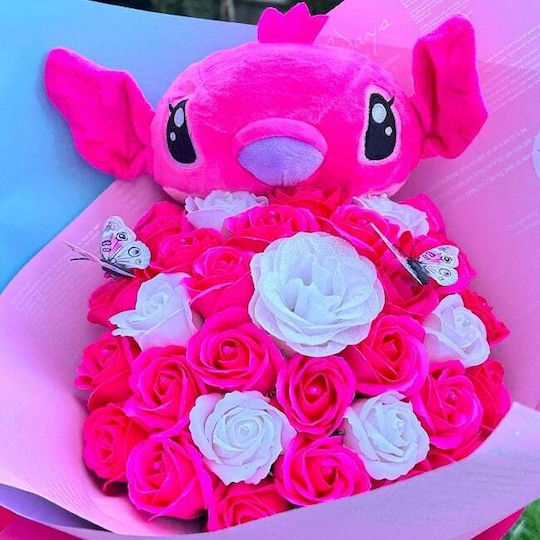 Premium Stitch Bouquet 35 Soap Roses Butterflies Pink-White