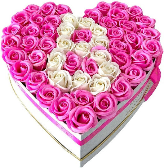 Aranjament Floral Personalizat Litera Cutie Inima Alb 55 Trandafiri Săpun Roz-alb Aranjament Floral Personalizat Litera Cutie Inima Alb 55 Trandafiri Săpun Roz-alb