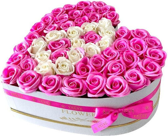Custom Floral Arrangement Letter White Heart Box 55 Pink-White Soap Roses
