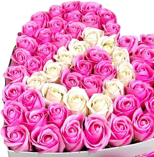 Custom Floral Arrangement Letter White Heart Box 55 Pink-White Soap Roses