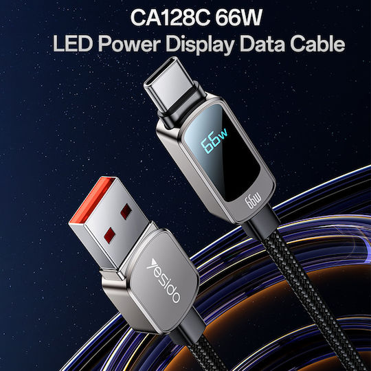 Yesido LED USB 2.0 Kabel USB-C männlich - USB-A 66W Schwarz 1.2m