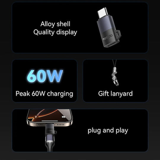 Yesido Μετατροπέας Lightning male σε USB-C female Γκρι 1τμχ