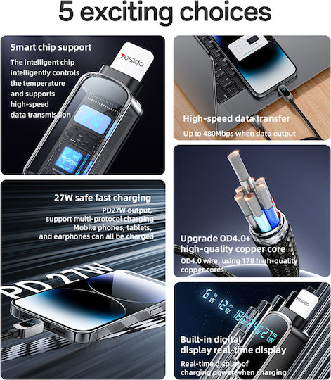 Yesido USB-C to Lightning Cable 27W Μαύρο 1.2m