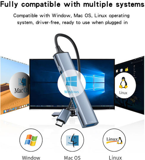 Yesido Hub 4 Θυρών USB 3.0 με σύνδεση USB-C Γκρι
