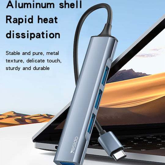 Yesido Hub 4 Θυρών USB 3.0 με σύνδεση USB-C Γκρι