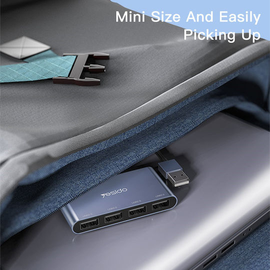 Yesido Hub 4 Θυρών USB 2.0 με σύνδεση USB-A Γκρι