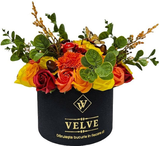 Halloween Floral Arrangement Amber Dream In Round Box 49 Soap Roses Carnations Pumpkins Acorns Mushrooms