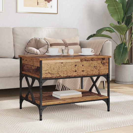 Rectangular Side Wooden Coffee Table with Lifting Mechanism Old Wood W70xL50xH50cm