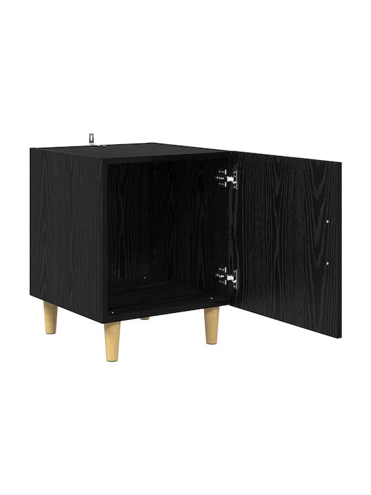 Wooden Bedside Table with Metal Legs Black 50x40x40cm