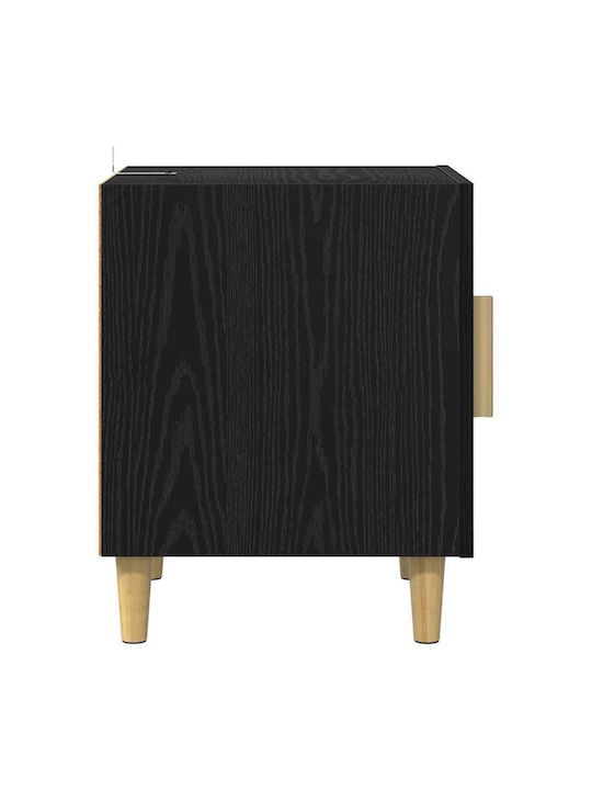 Wooden Bedside Table with Metal Legs Black 50x40x40cm