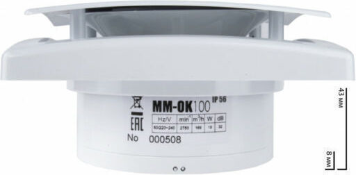 Ventilator alb cu gât scurt și clapetă Φ100 169m³/h 2365